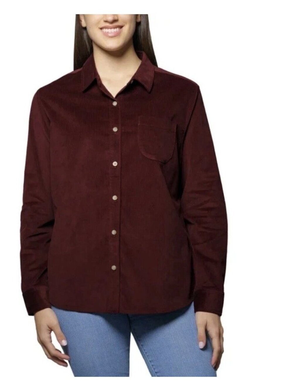 NWT Jachs Girlfriend Women's L Burgundy Corduroy Button-Up Shirt  G2238